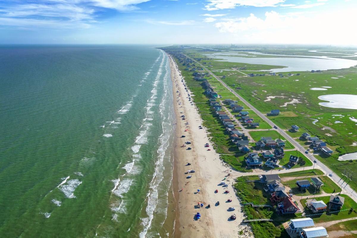 Aerial view of Surfside Beach, Texas